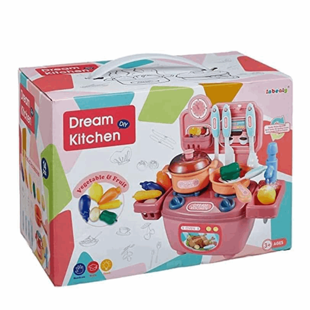 مطابخ مطبخ دريم كينشن حجم صغير كود A01-283 لون بينك &amp; لبنى عدد القطع بالكرتونة 96