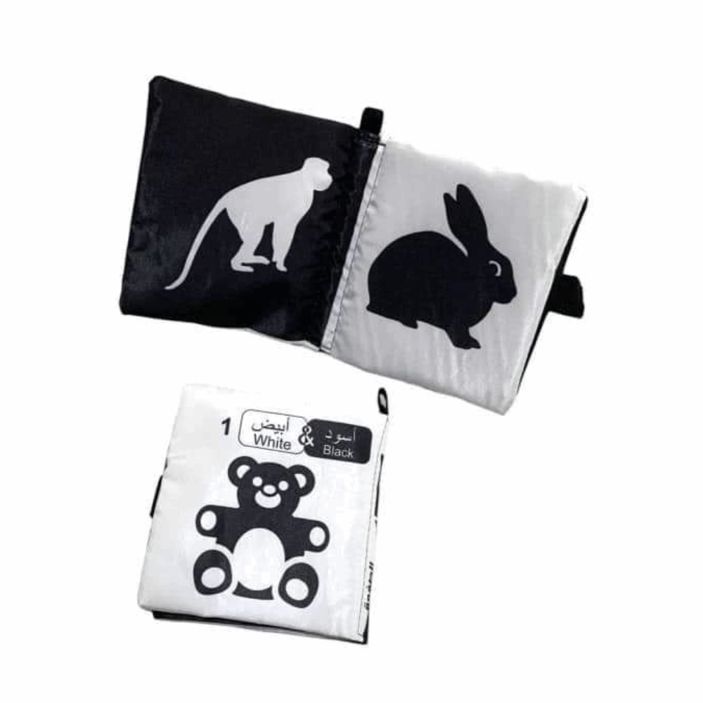 تنميه مهارات كتاب قماش تعليمى حيوانات ابيض واسود